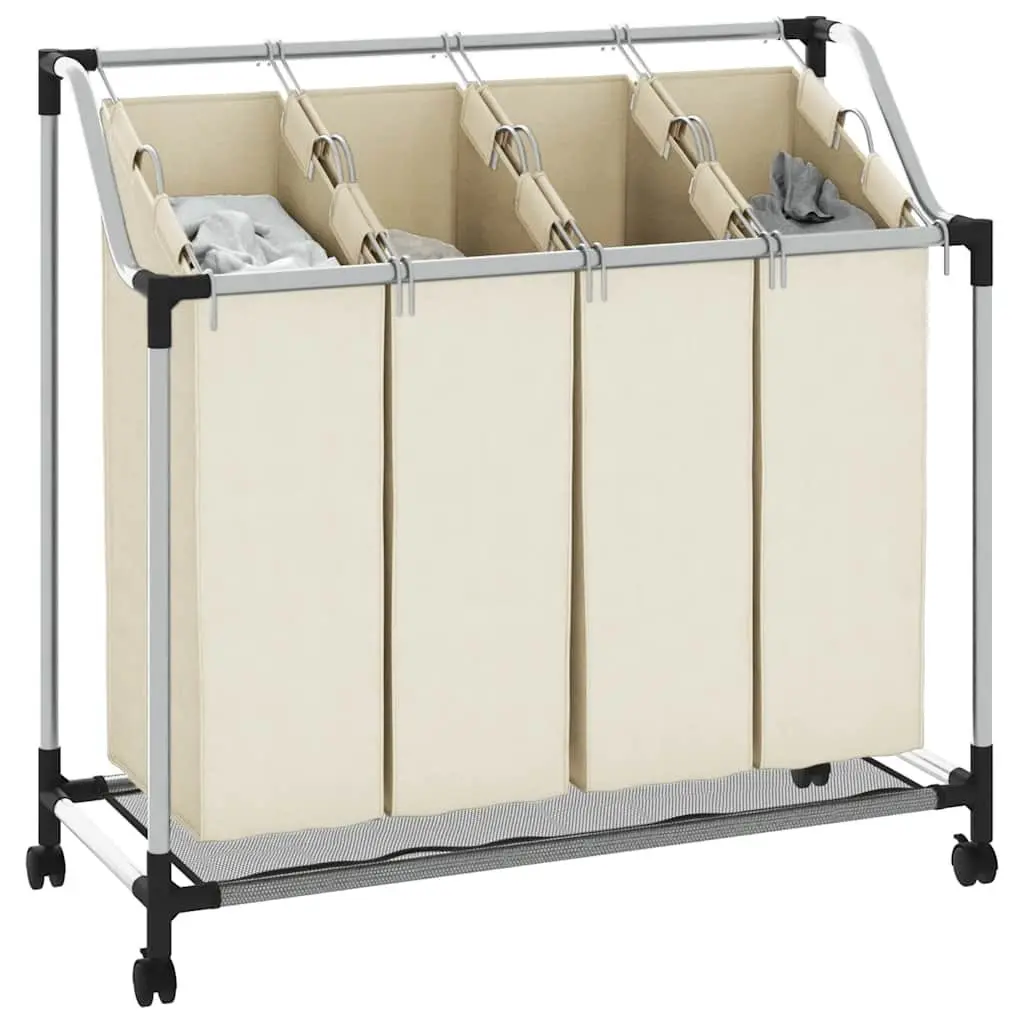 Laundry Sorter 4 Bags Removable Steel Frame Cream with Wheels and Handles