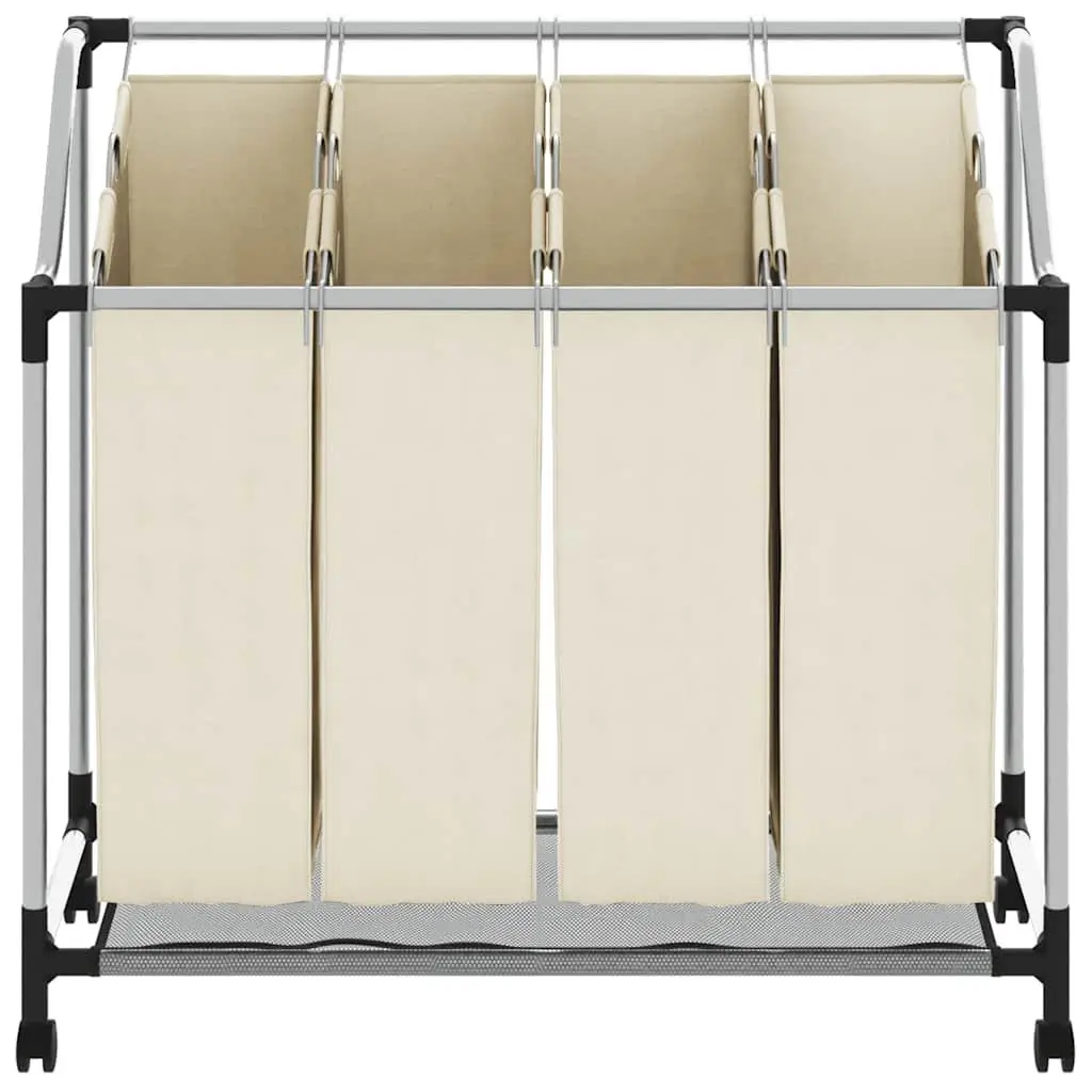 Laundry Sorter 4 Bags Removable Steel Frame Cream with Wheels and Handles