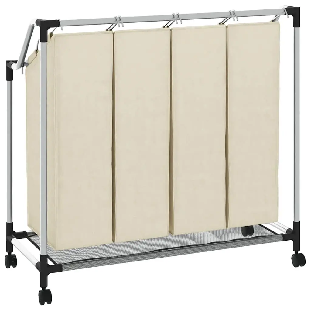Laundry Sorter 4 Bags Removable Steel Frame Cream with Wheels and Handles