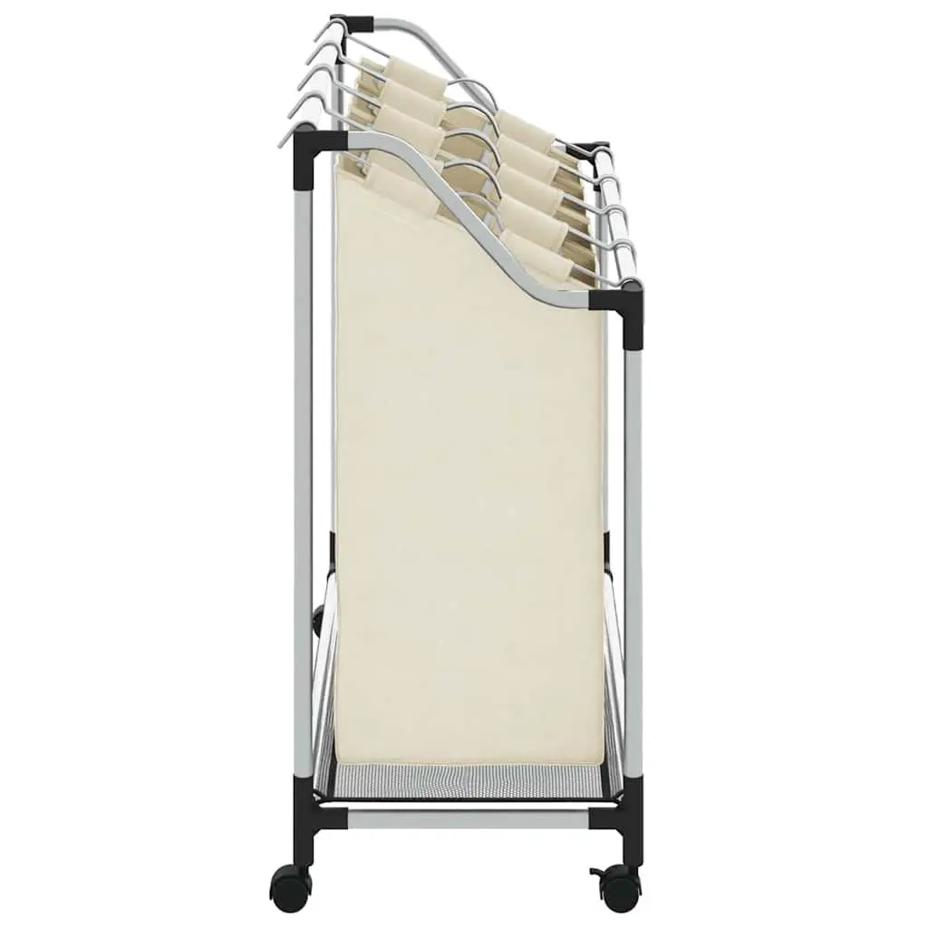 Laundry Sorter 4 Bags Removable Steel Frame Cream with Wheels and Handles