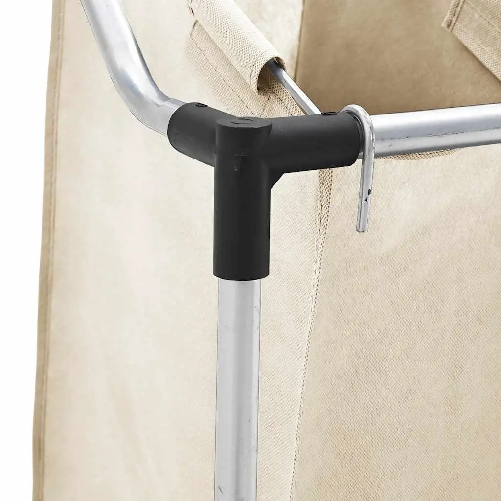 Laundry Sorter 4 Bags Removable Steel Frame Cream with Wheels and Handles