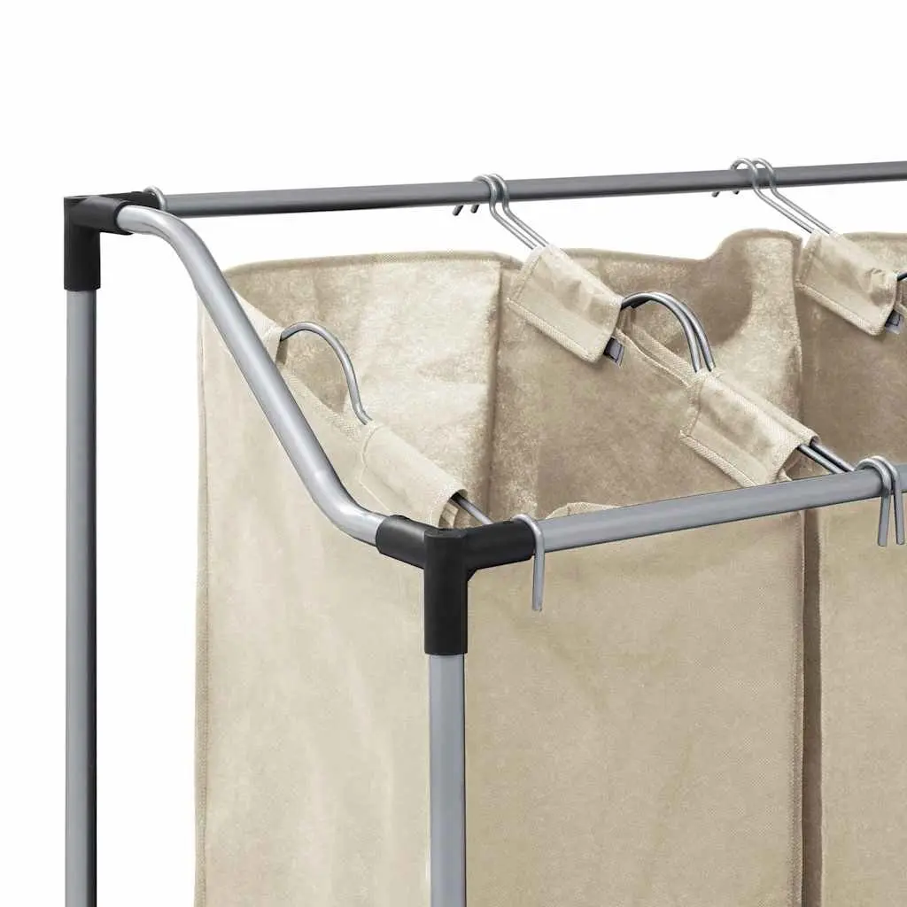 Laundry Sorter 4 Bags Removable Steel Frame Cream with Wheels and Handles