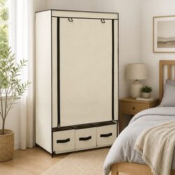 Fabric Wardrobe Cream Portable Closet Storage Cabinet Collapsible Bedroom