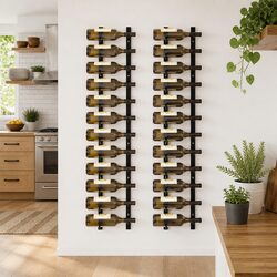 Wall Mounted Wine Rack 12 Bottles Black Iron Storage Organiser Set of 2