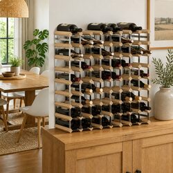 Wine Rack 72 Bottle Wooden Storage Display Cabinet Beige Pinewood Stand