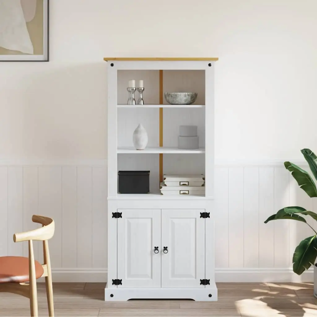 Storage Cabinet White Solid Pinewood Open Shelves Display Unit