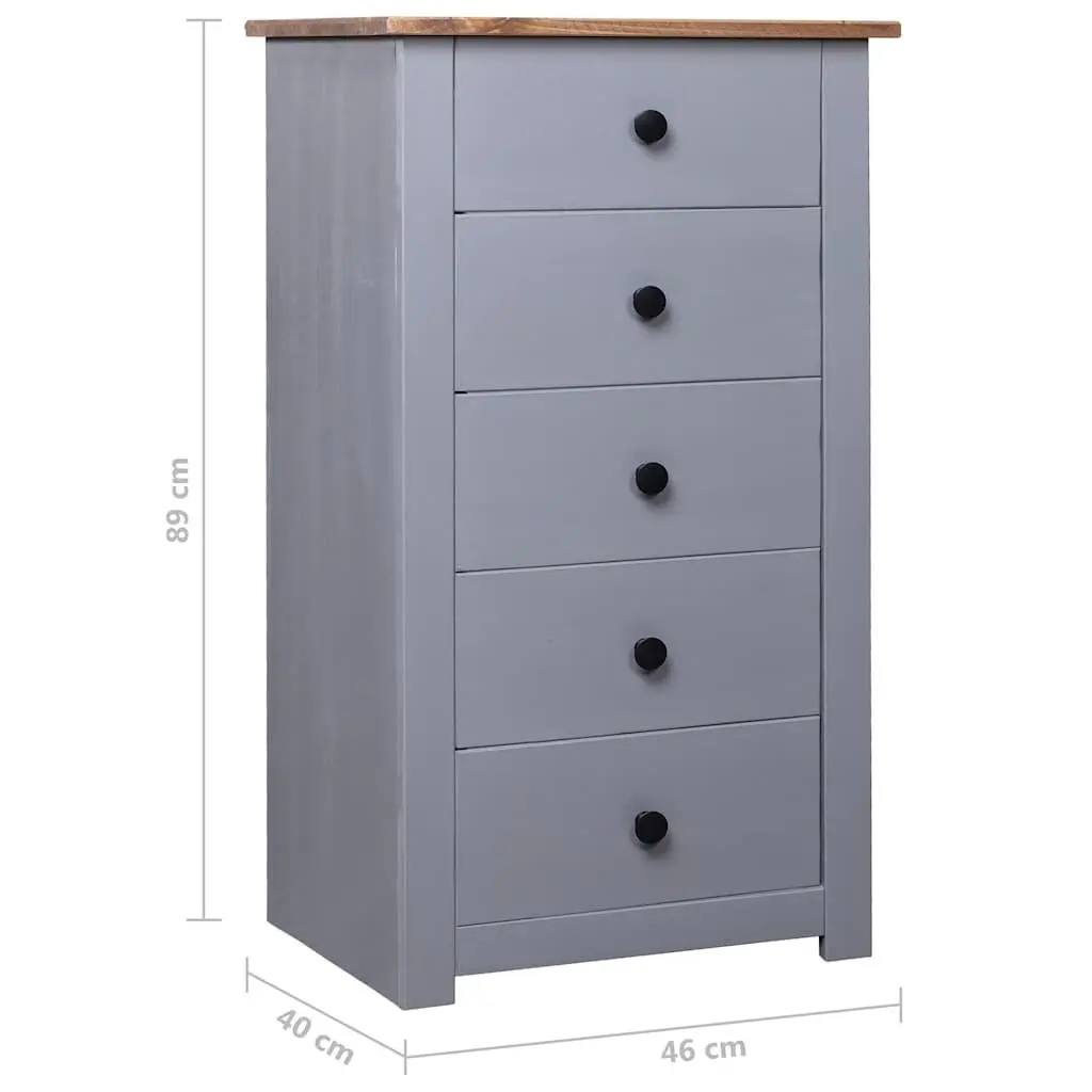 Sideboard Cabinet Grey Solid Pinewood 5 Drawer Storage Unit Furniture