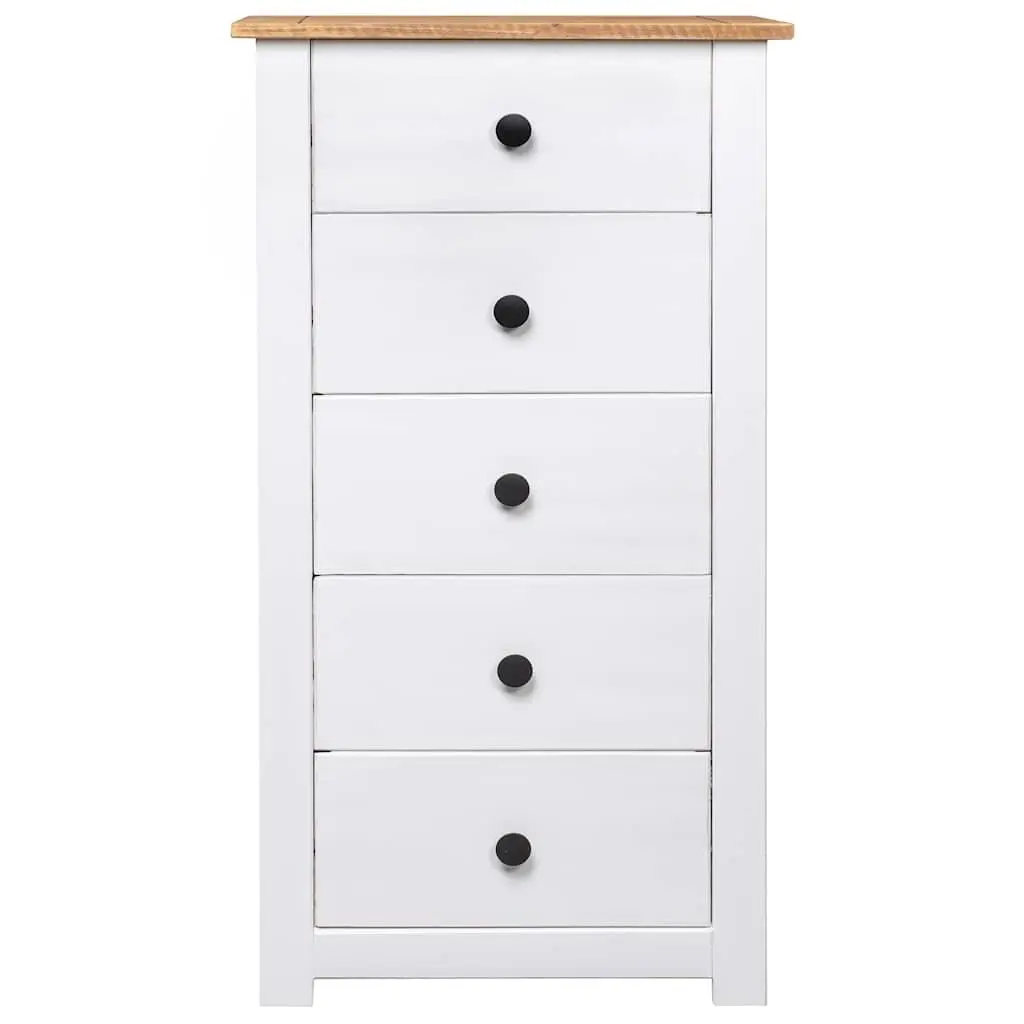 Sideboard White 5 Drawer Storage Cabinet Solid Pinewood Furniture
