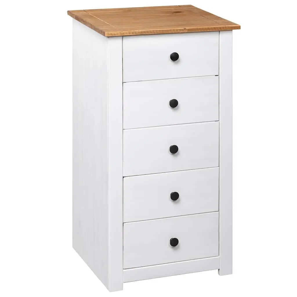 Sideboard White 5 Drawer Storage Cabinet Solid Pinewood Furniture