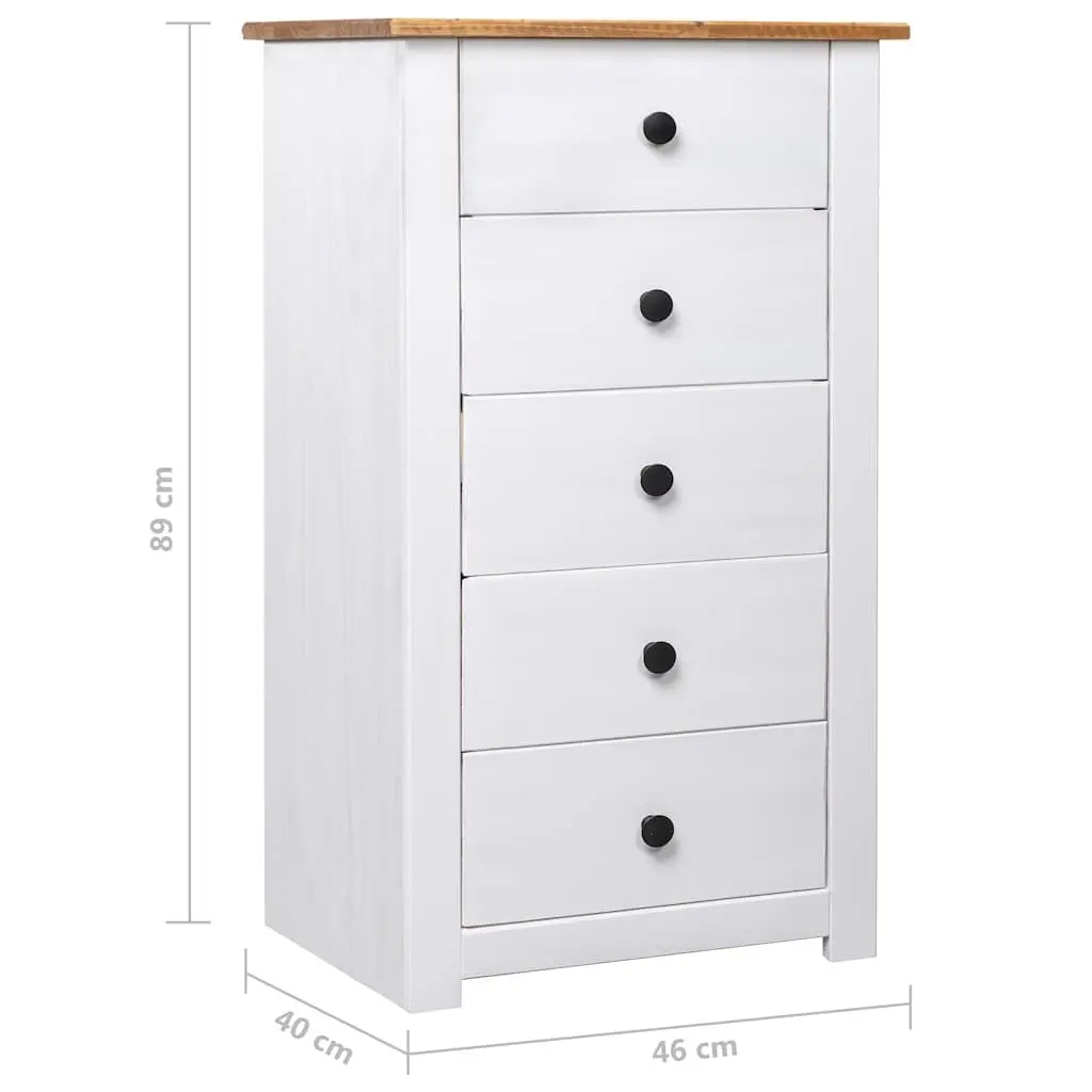 Sideboard White 5 Drawer Storage Cabinet Solid Pinewood Furniture