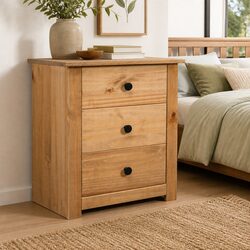 Bedside Cabinet Brown Wooden Nightstand 3 Drawer Storage Chest Pine Table