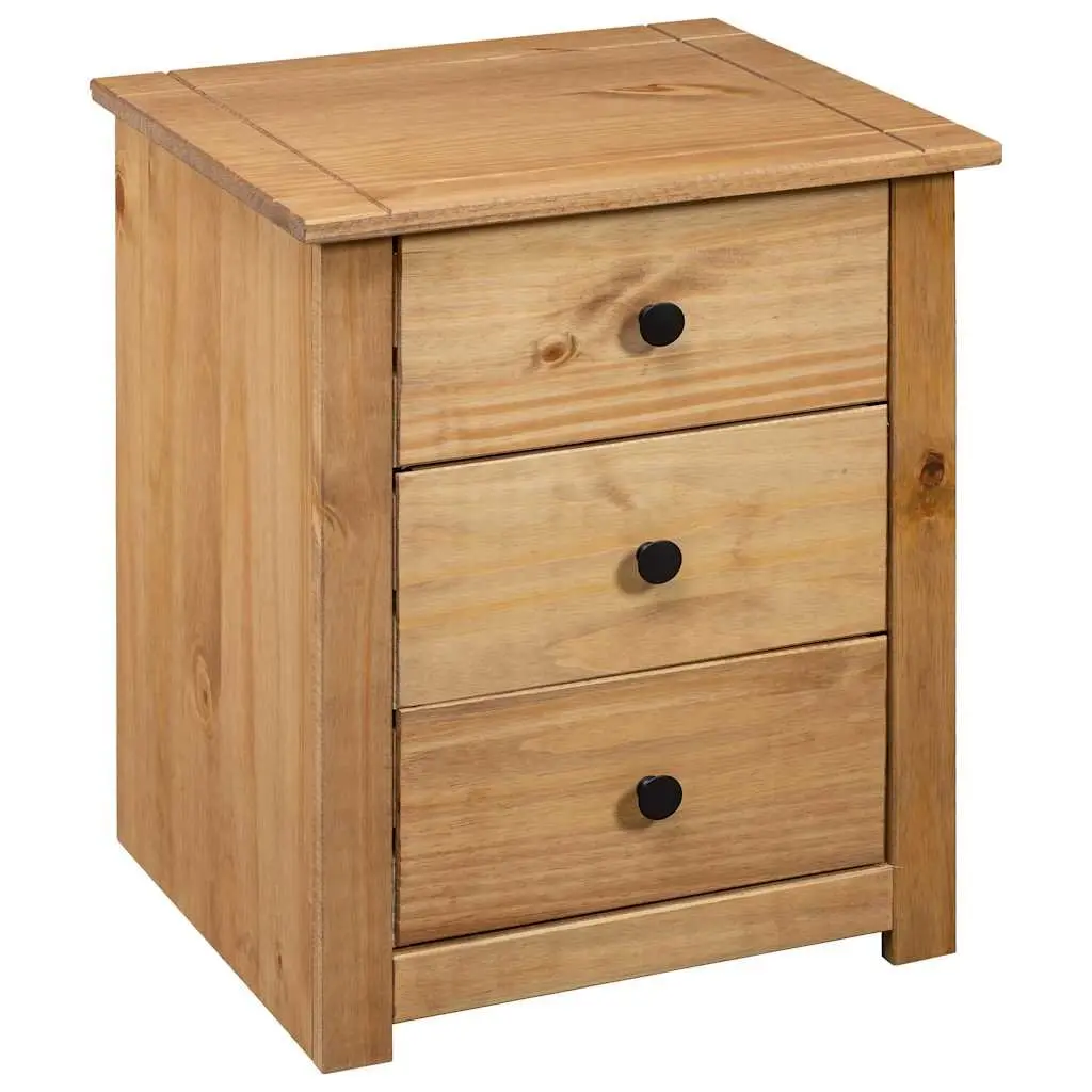 Bedside Table Wooden Nightstand 3 Drawer Storage Chest Brown Pine