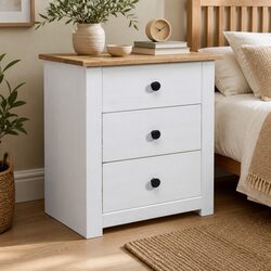 Bedside Cabinet White 46x40x57cm Wooden Nightstand 3 Drawer Storage Chest