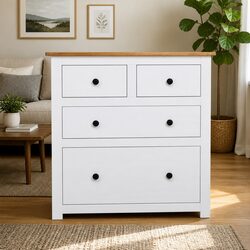White Wooden Sideboard Storage Cabinet 4 Drawers Rustic Home Furniture Organiser