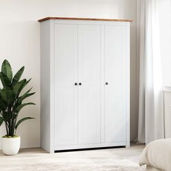 3-Door Wardrobe White Storage Cabinet Cupboard Bedroom Furniture Pine Shelves