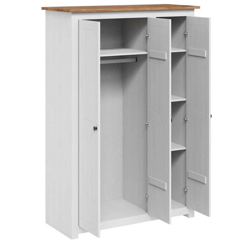 3-Door Wardrobe White Storage Cabinet Cupboard Bedroom Furniture Pine Shelves