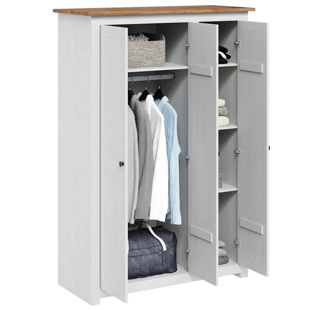 3-Door Wardrobe White Storage Cabinet Cupboard Bedroom Furniture Pine Shelves
