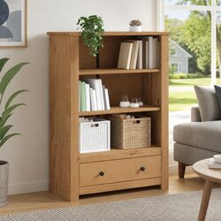 Wooden Bookcase 80x35x110 cm Solid Pine Brown Storage Shelving Unit with Drawer