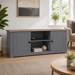TV Cabinet Grey Wooden Storage Unit Living Room Media Console Stand 120x40x50cm