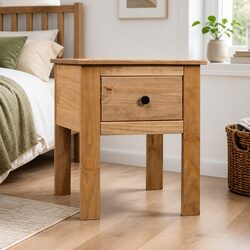 Bedside Cabinet 46x40x57cm Brown Pine Nightstand Storage Drawer Bedroom Table