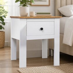 Bedside Cabinet White 46x40x57 cm Pine Nightstand Storage Drawer Chest