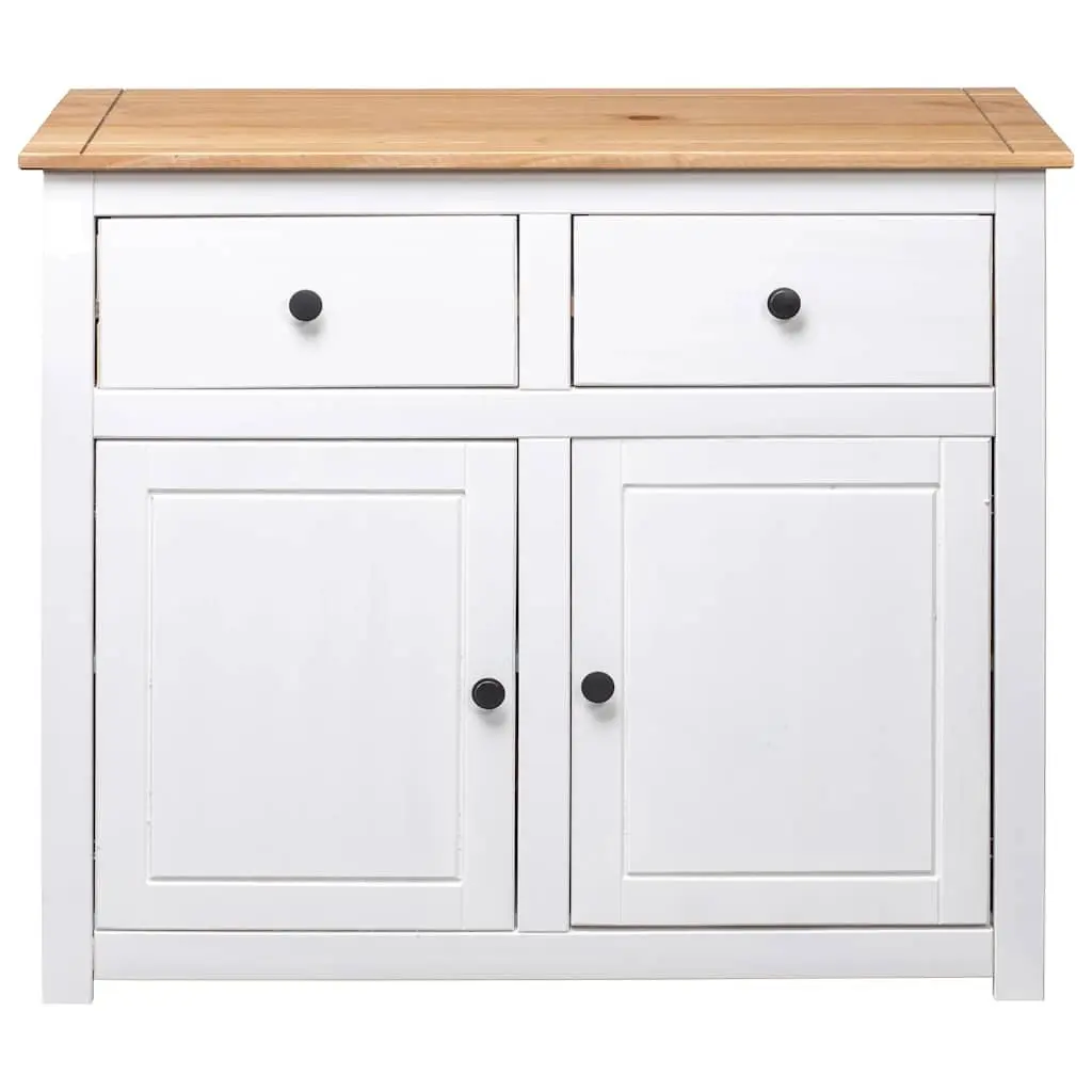 Solid Pinewood Sideboard White 2 Drawers 2 Doors Storage Cabinet