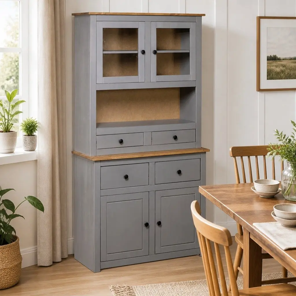 Storage Cabinet Highboard Solid Pine Wood Grey 93x40.5x180cm