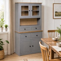 Storage Cabinet Highboard Grey Solid Pine Wood 93x40.5x180cm Bedroom Living Room