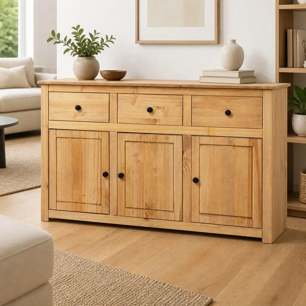 Sideboard Solid Pinewood 135x40x80 cm Brown Storage Cabinet