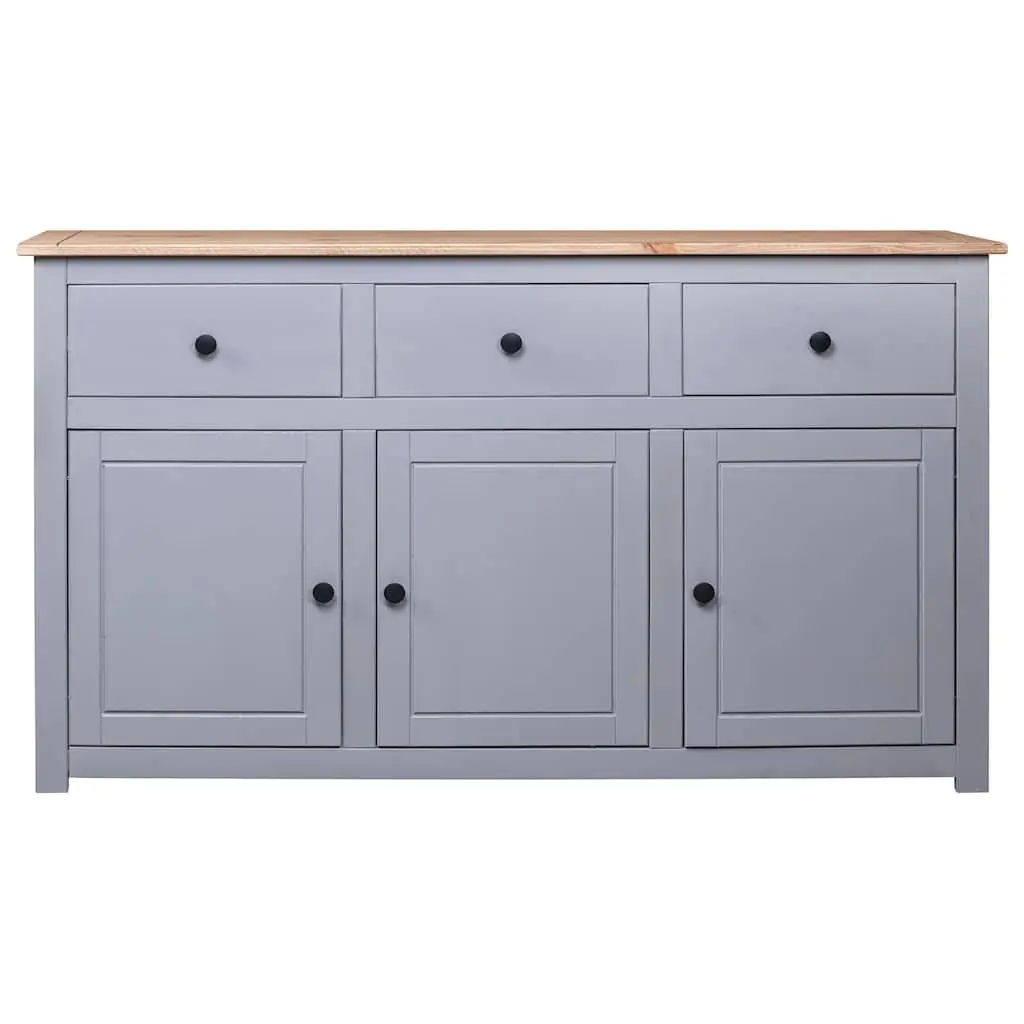 Solid Pinewood Sideboard Grey 3 Drawer Storage Cabinet Display Furniture