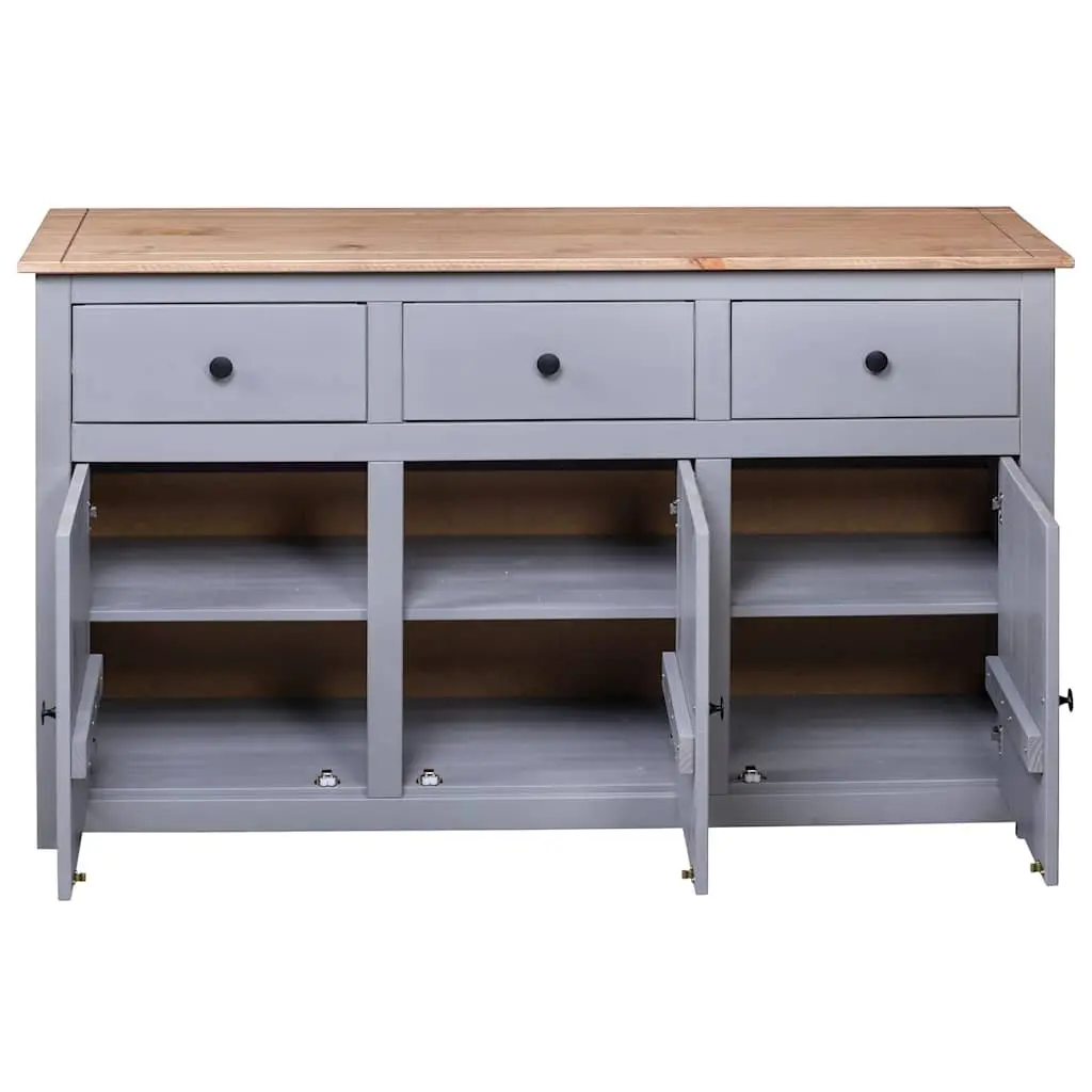 Solid Pinewood Sideboard Grey 3 Drawer Storage Cabinet Display Furniture