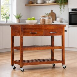 Kitchen Trolley Solid Acacia Wood Storage Cart 100x48x89cm Brown Dining