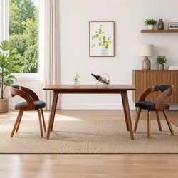 Dining Chairs Set of 2 Grey Bent Wood Frame Fabric Upholstered Kitchen Seating