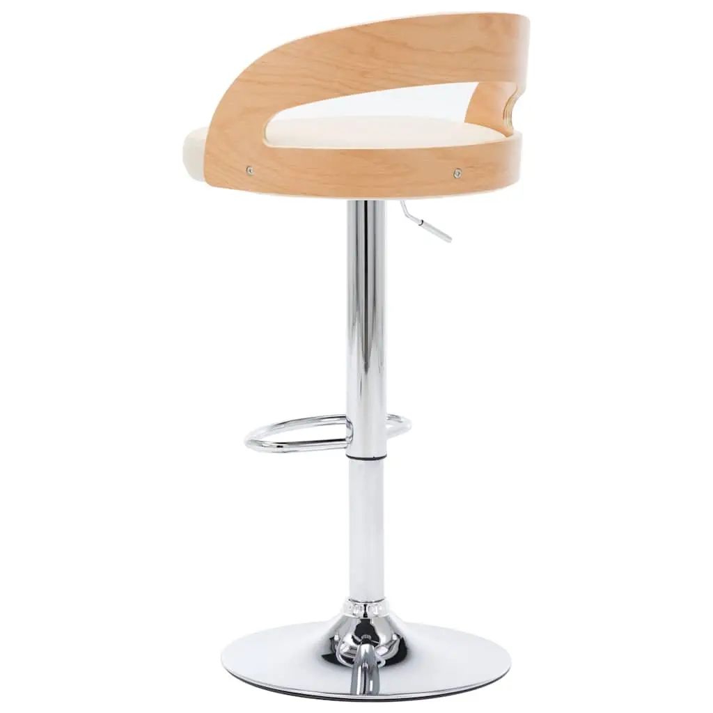 Bar Stools Set 2 pcs Adjustable Height Cream Faux Leather Bentwood Frame