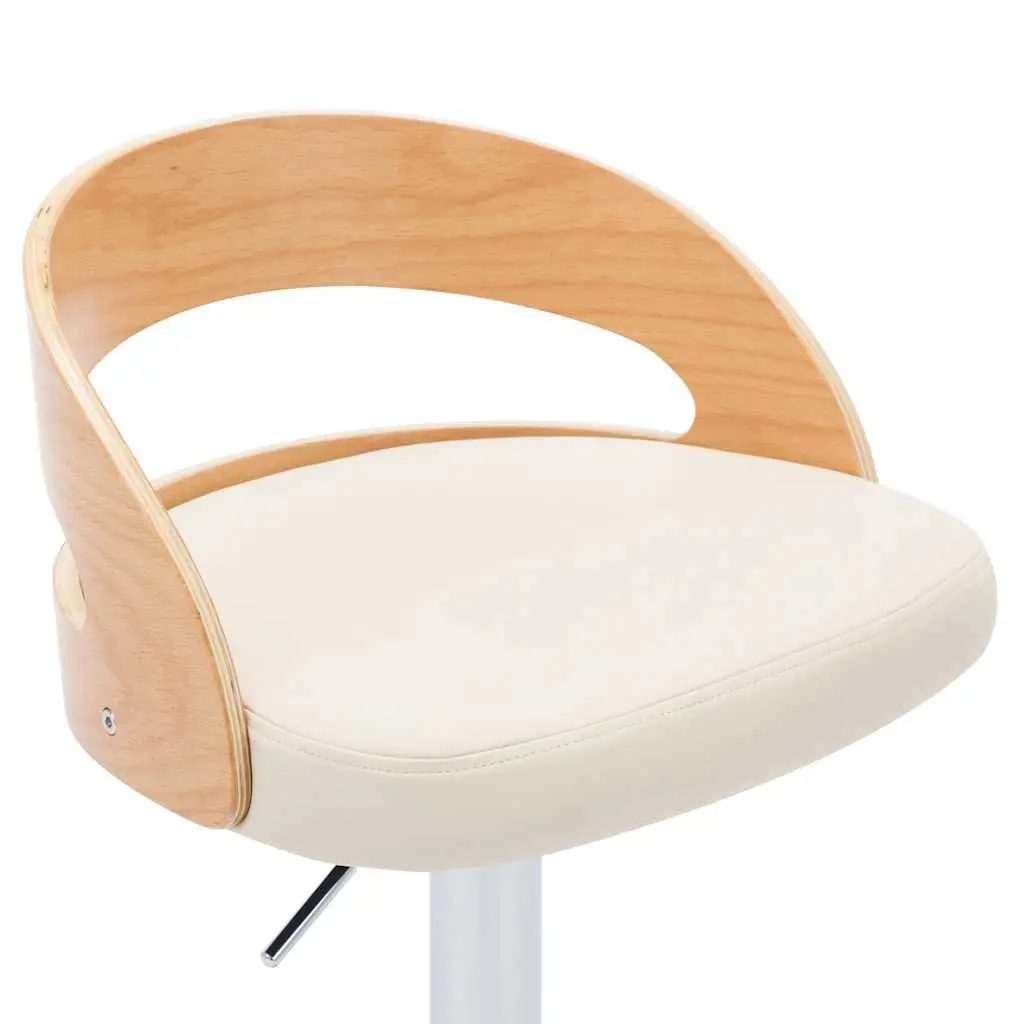 Bar Stools Set 2 pcs Adjustable Height Cream Faux Leather Bentwood Frame