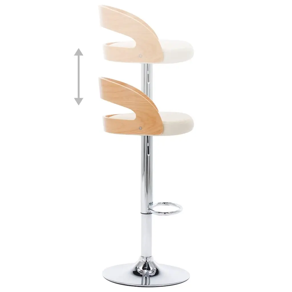 Bar Stools Set 2 pcs Adjustable Height Cream Faux Leather Bentwood Frame
