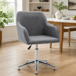 Swivel Dining Chair Grey Fabric Kitchen Lounge Office Ergonomic Padded Seat