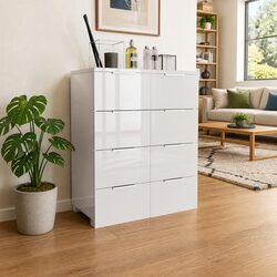 High Gloss White Chest of Drawers 8-Drawer Sideboard Storage Cabinet Bedroom