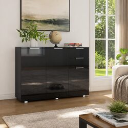 Sideboard Storage Cabinet 107x35x80.5cm High Gloss Black Buffet Drawers Doors