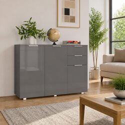 Sideboard Grey High Gloss Storage Cabinet with Drawers Doors Living Room Buffet