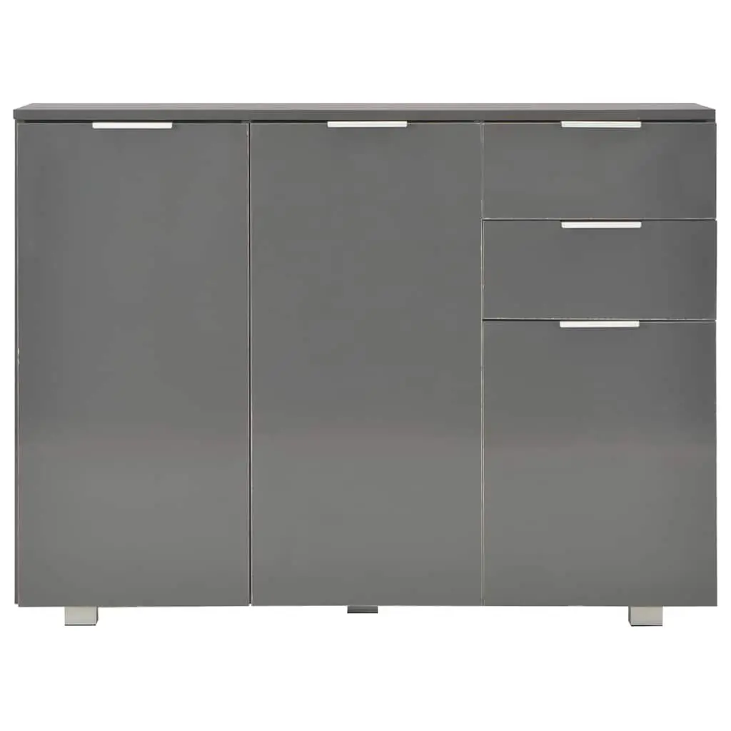 Sideboard Grey High Gloss Storage Cabinet with Drawers and Doors