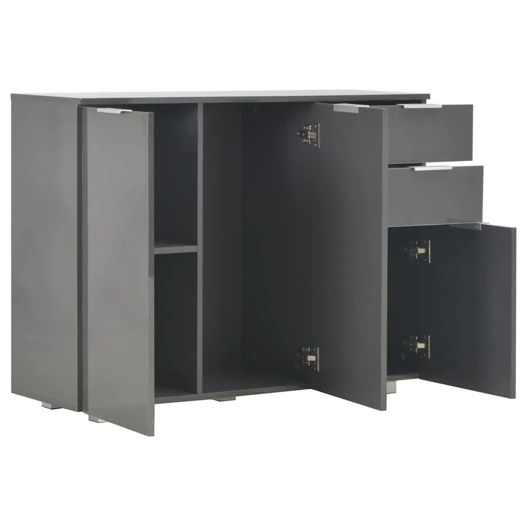 Sideboard Grey High Gloss Storage Cabinet with Drawers and Doors