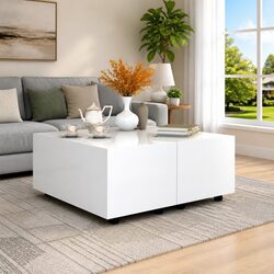 Extendable Coffee Table High Gloss White Modern Living Room Furniture with