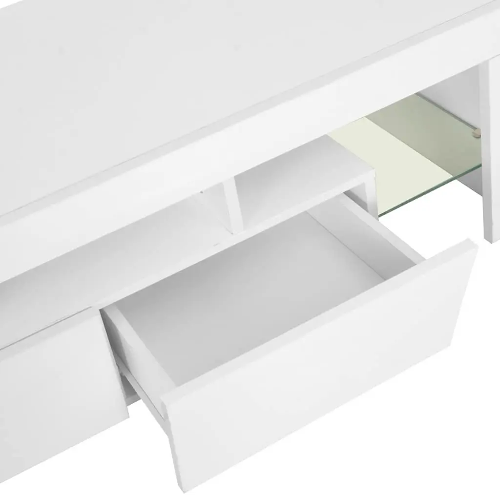TV Stand Modern High Gloss White with Integrated LED Lights Spacious Storage 130 x 35 x 45 cm