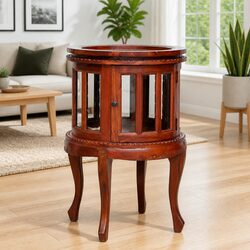 Wooden Vitrine Cabinet Brown Glass Display Side Table Storage Furniture