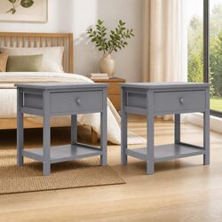 Bedside Tables 2 pcs Grey 40x29x42 cm Wooden Nightstands Storage Cabinet Drawer