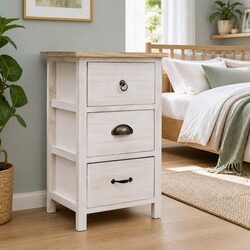 Side Cabinet 35x25x57cm White Paulownia Wood Drawer Chest Storage Bedroom