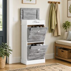 Shoe Cabinet Grey Wooden Storage Organiser Hallway Bedroom Furniture 50x28x98cm