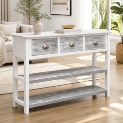 Wooden Sideboard Grey Storage Cabinet 3 Drawers 2 Shelves Console Table