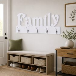 Wall Mounted Coat Rack Family Design 74x29.5cm White Hanging Organizer